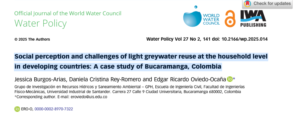 Publicación de artículo científico en revista "Water Policy"